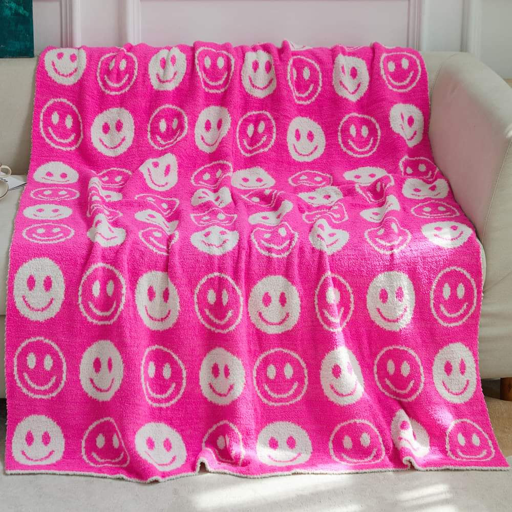 Hot Pink Smiley Cloud Blanket