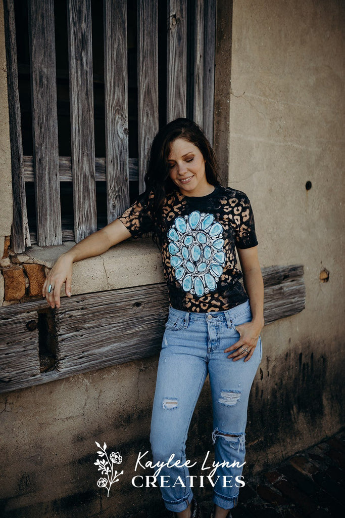 Bleached Leopard & Turquoise Concho