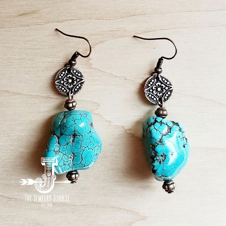 Turquoise Chunk Earring w/ Copper Connector