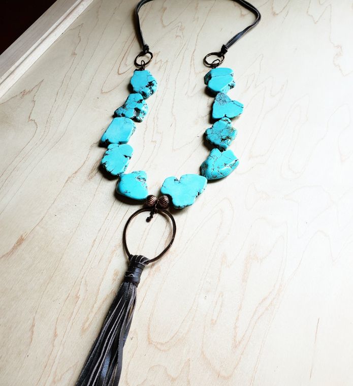 Turquoise Beaded statement necklace, extra chunky graduated bead blue –  Polka Dot Drawer